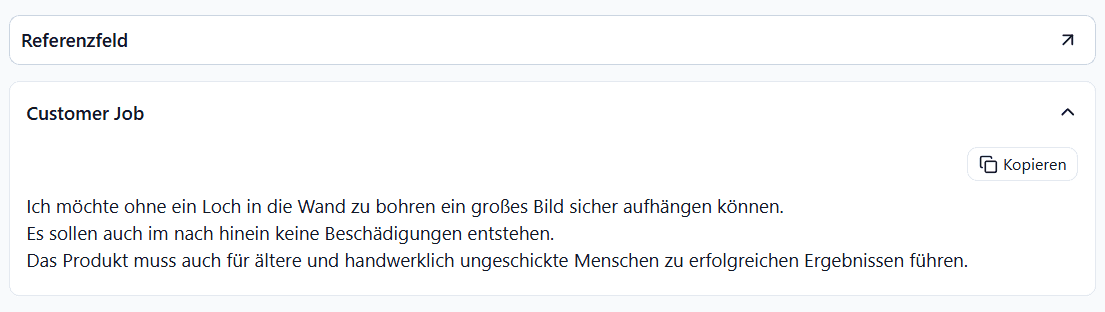 Idea Forge Referenzfeld mit Ergebnissen aus früheren Aufgaben
